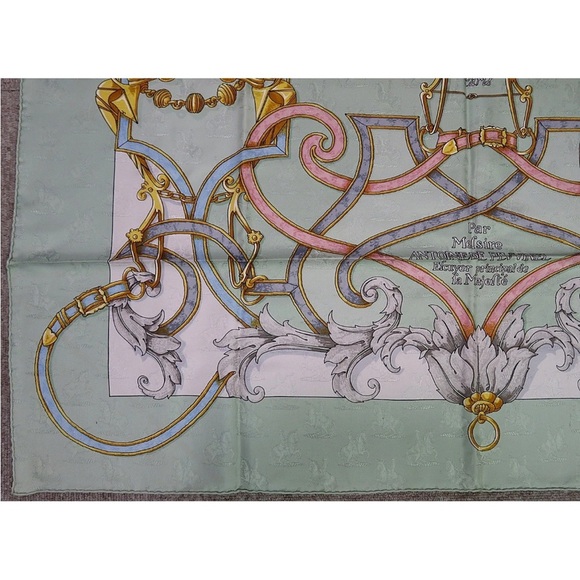 Hermes Silk Scarf with Gold and Blue Accents - Picture 5 of 12